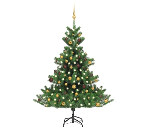 Árbol de Navidad abeto Nordmann con LEDs y bolas verde 150 cm