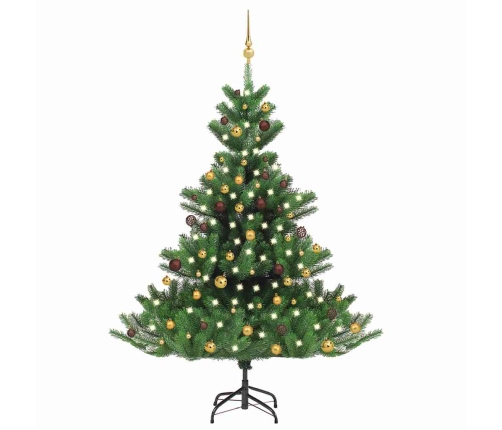 Árbol de Navidad abeto Nordmann con LEDs y bolas verde 180 cm