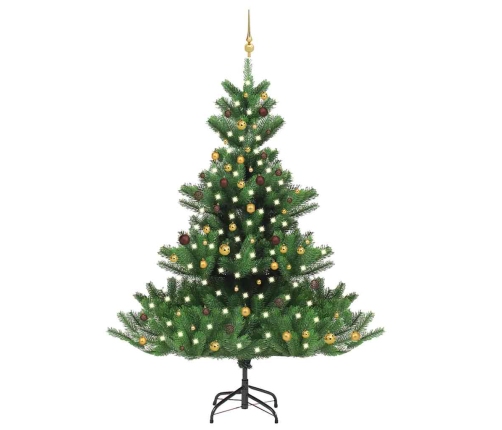 Árbol de Navidad abeto Nordmann con LEDs y bolas verde 240 cm