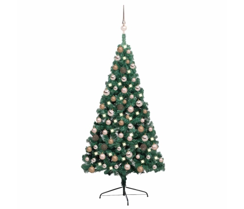 Medio árbol de Navidad con luces y bolas verde 120 cm