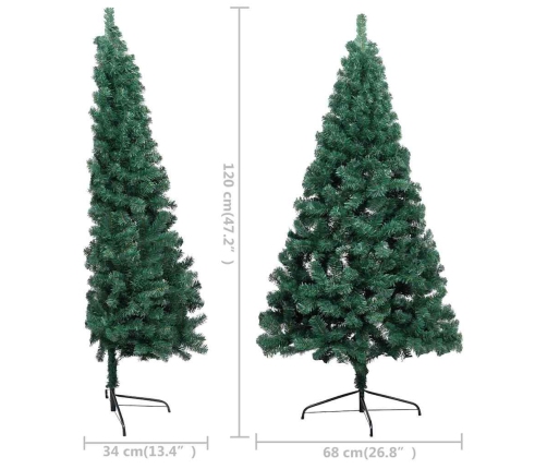 Medio árbol de Navidad con luces y bolas verde 120 cm