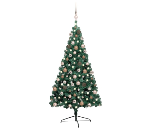 Medio árbol de Navidad con luces y bolas verde 240 cm