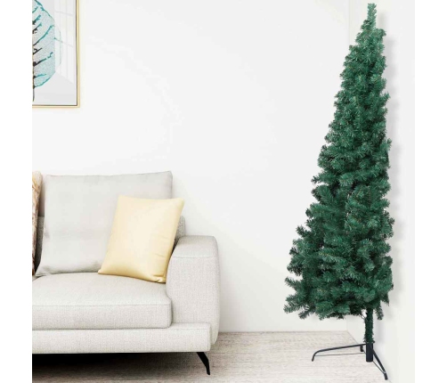 Medio árbol de Navidad con luces y bolas verde 240 cm