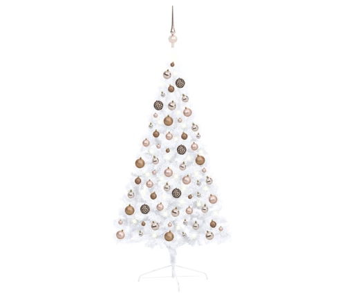 Medio árbol de Navidad con luces y bolas blanco 120 cm