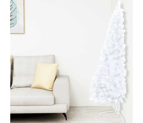 Medio árbol de Navidad con luces y bolas blanco 120 cm