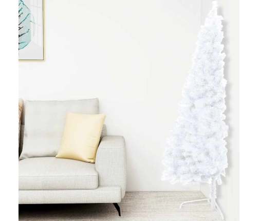 Medio árbol de Navidad con luces y bolas blanco 150 cm