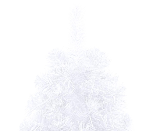 Medio árbol de Navidad con luces y bolas blanco 150 cm