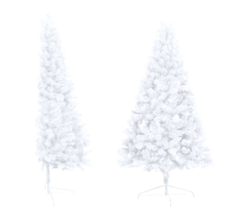 Medio árbol de Navidad con luces y bolas blanco 180 cm