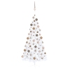 Medio árbol de Navidad con luces y bolas blanco 120 cm