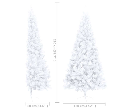 Medio árbol de Navidad con luces y bolas blanco 120 cm