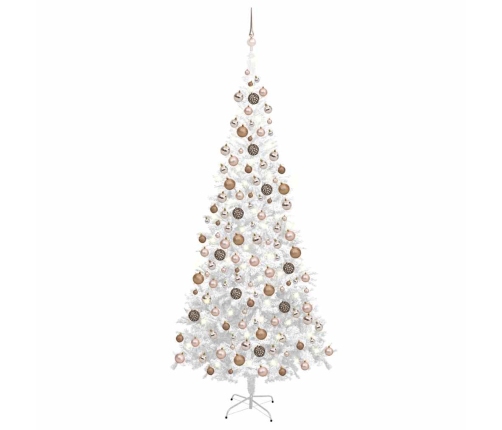 Árbol de Navidad artificial con luces y bolas blanco 240 cm