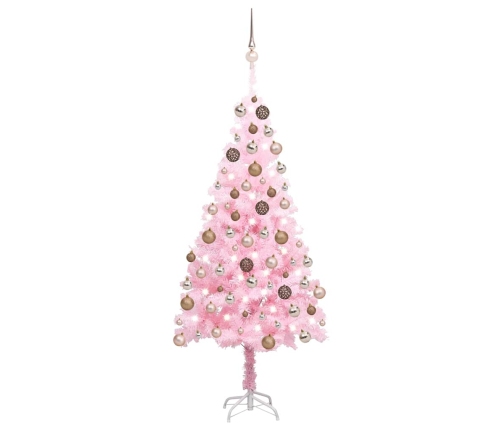 Árbol de Navidad preiluminado con luces y bolas rosa 120 cm