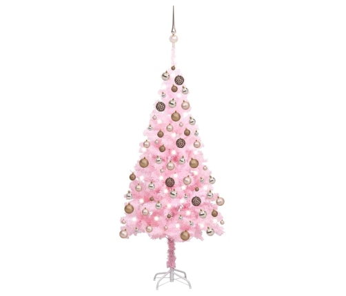 Árbol de Navidad preiluminado con luces y bolas rosa 180 cm