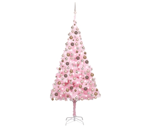 Árbol de Navidad preiluminado con luces y bolas rosa 210 cm