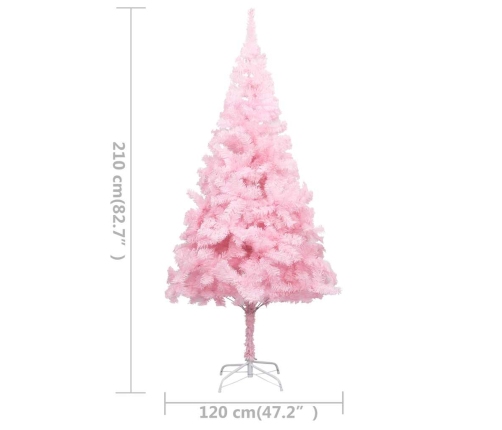 Árbol de Navidad preiluminado con luces y bolas rosa 210 cm