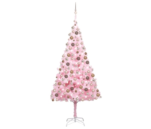 Árbol de Navidad preiluminado con luces y bolas rosa 240 cm