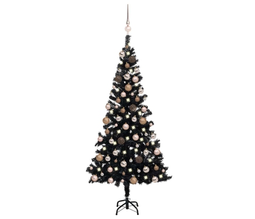 Árbol de Navidad preiluminado con luces y bolas negro 150 cm