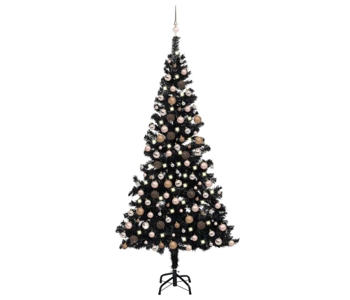 Árbol de Navidad preiluminado con luces y bolas negro 210 cm