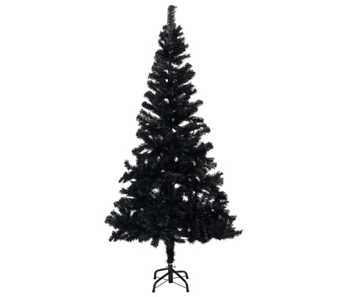 Árbol de Navidad preiluminado con luces y bolas negro 210 cm