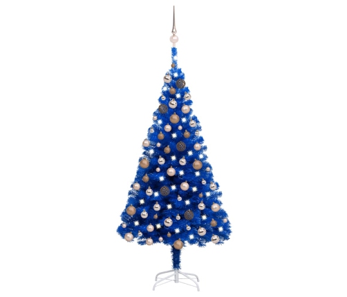 Árbol de Navidad preiluminado con luces y bolas azul 150 cm