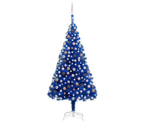 Árbol de Navidad preiluminado con luces y bolas azul 210 cm