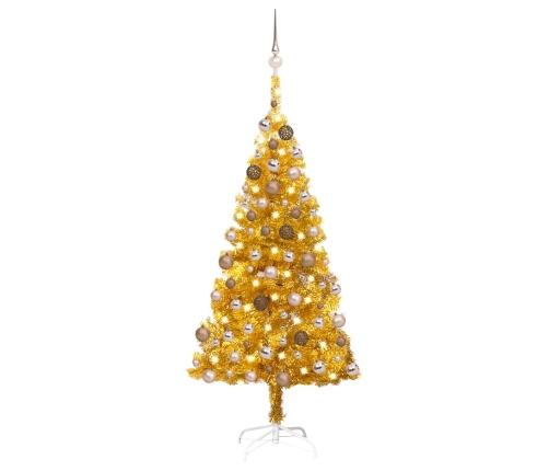 Árbol de Navidad preiluminado con luces y bolas dorado 150 cm