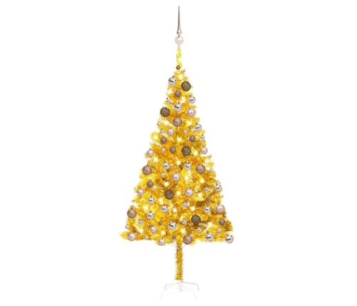 Árbol de Navidad preiluminado con luces y bolas dorado 180 cm