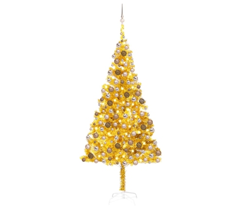 Árbol de Navidad preiluminado con luces y bolas dorado 240 cm