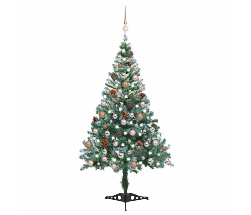 Árbol de navidad glaseado con LEDs, bolas y piñas 150 cm