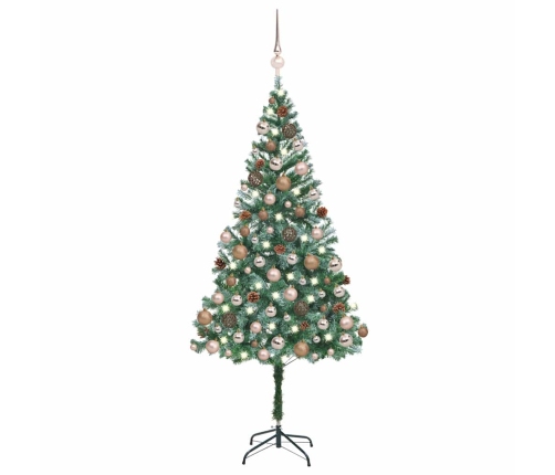 Árbol de Navidad artificial con LEDs, bolas y piñas 180 cm