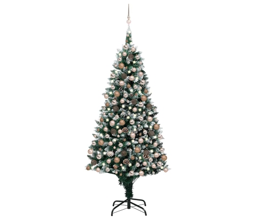 Árbol de Navidad helado con luces, bolas y piñas 210 cm