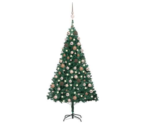 Árbol de Navidad preiluminado con luces y bolas verde 120 cm