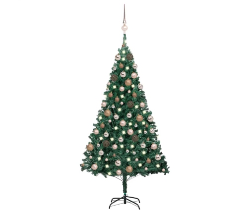 Árbol de Navidad preiluminado con luces y bolas verde 150 cm