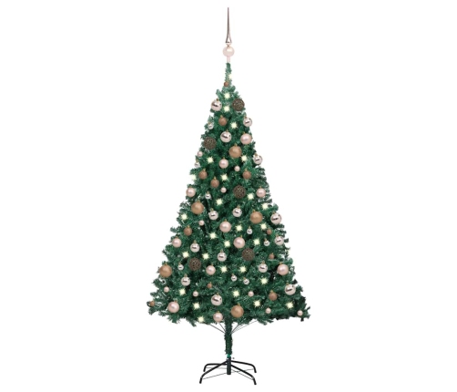 Árbol de Navidad preiluminado con luces y bolas verde 180 cm