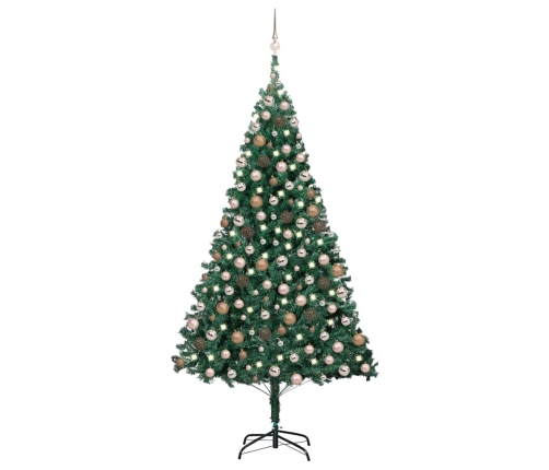 Árbol de Navidad preiluminado con luces y bolas verde 240 cm