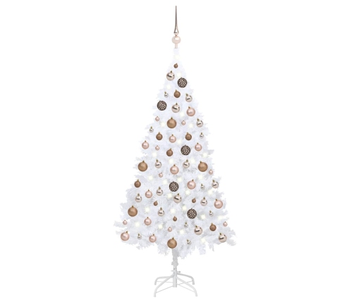 Árbol de Navidad preiluminado con luces y bolas blanco 150 cm