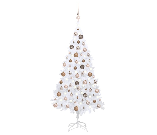 Árbol de Navidad preiluminado con luces y bolas blanco 180 cm