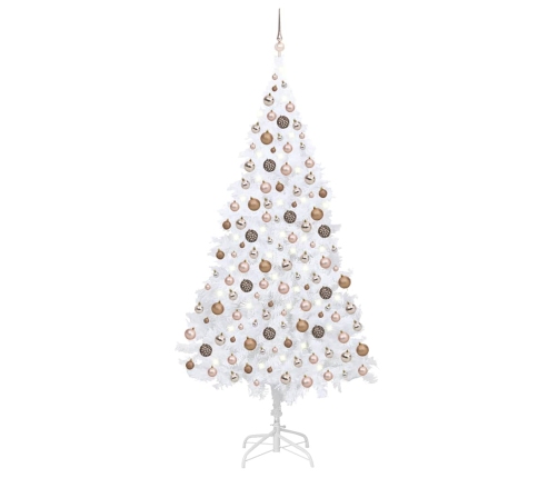 Árbol de Navidad preiluminado con luces y bolas blanco 210 cm