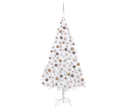 Árbol de Navidad preiluminado con luces y bolas blanco 240 cm