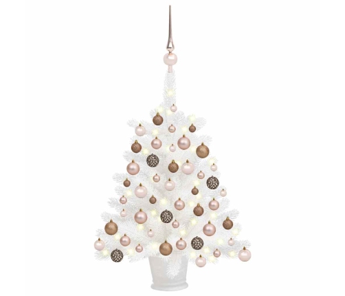 Árbol de Navidad preiluminado con luces y bolas blanco 65 cm