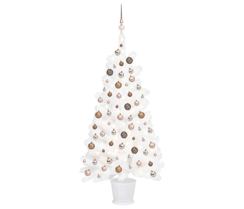 Árbol de Navidad preiluminado con luces y bolas blanco 90 cm