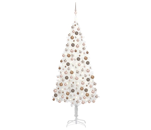 Árbol de Navidad preiluminado con luces y bolas blanco 210 cm