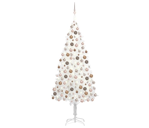 Árbol de Navidad preiluminado con luces y bolas blanco 240 cm