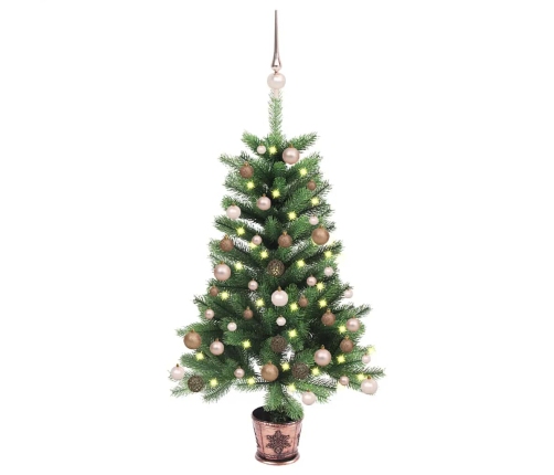 Árbol de Navidad artificial con luces y bolas verde 90 cm