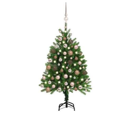 Árbol de Navidad preiluminado con luces y bolas verde 120 cm