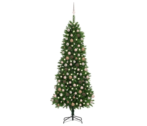 Árbol de Navidad artificial con luces y bolas verde 240 cm