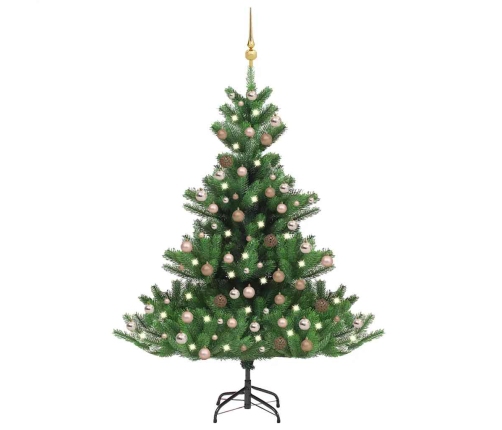 Árbol de Navidad abeto Nordmann con LEDs y bolas verde 210 cm