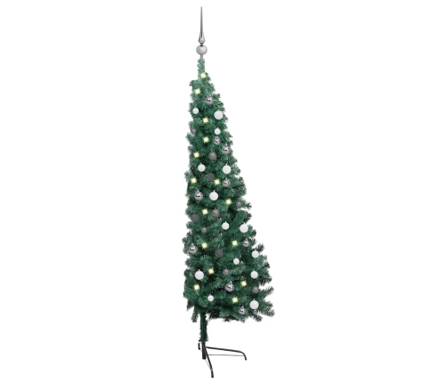 Medio árbol de Navidad con luces y bolas verde 120 cm