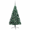 Medio árbol de Navidad con luces y bolas verde 150 cm