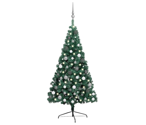 Medio árbol de Navidad con luces y bolas verde 240 cm